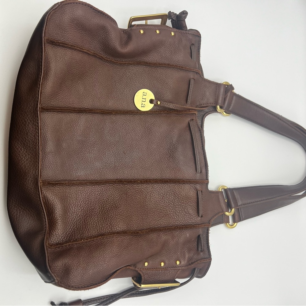 A.N.A. Boho Women’s Leather Bag Purse Brown Marked Shoulder Straps Side Buckles - Picture 4 of 14